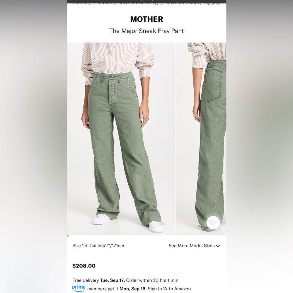MOTHER “Major Sneak Fray Pant”, green size 31– EUC